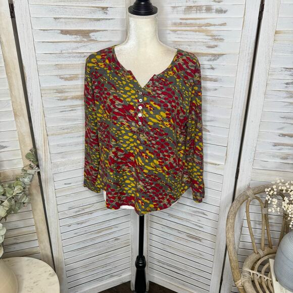 KOMIL Women's Size Large Masa Print Split Neck Cotton Long Sleeve Top Fall Red - Picture 3 of 16